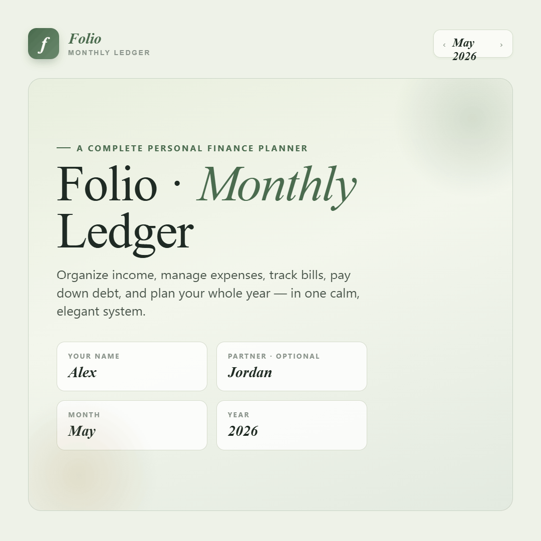 Monthly Money Folio — Personal Budget Planner