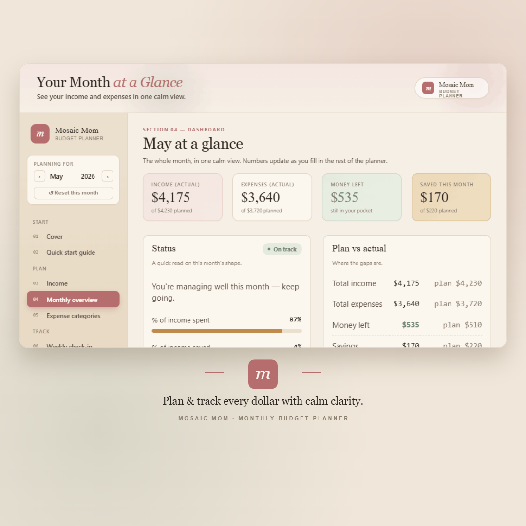 Single Mom Budget Planner — Monthly Money System